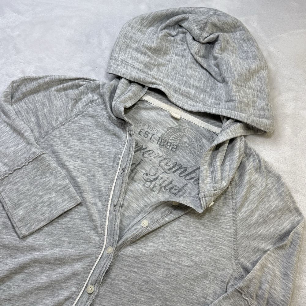 Y2K Abercrombie & Fitch Womens Hooded Henley Shirt‎ Gray 1/2 Sleeve Jersey Top M